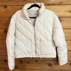 Zara Cream Puffer Jacket Size XS